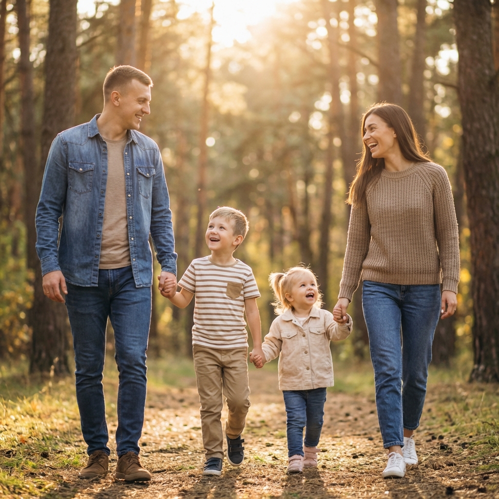 Happy active family outdoors